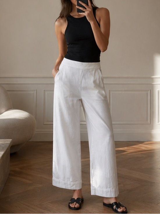 Madewell Pants - Madewell White Wide-Leg Linen-Blend Pants